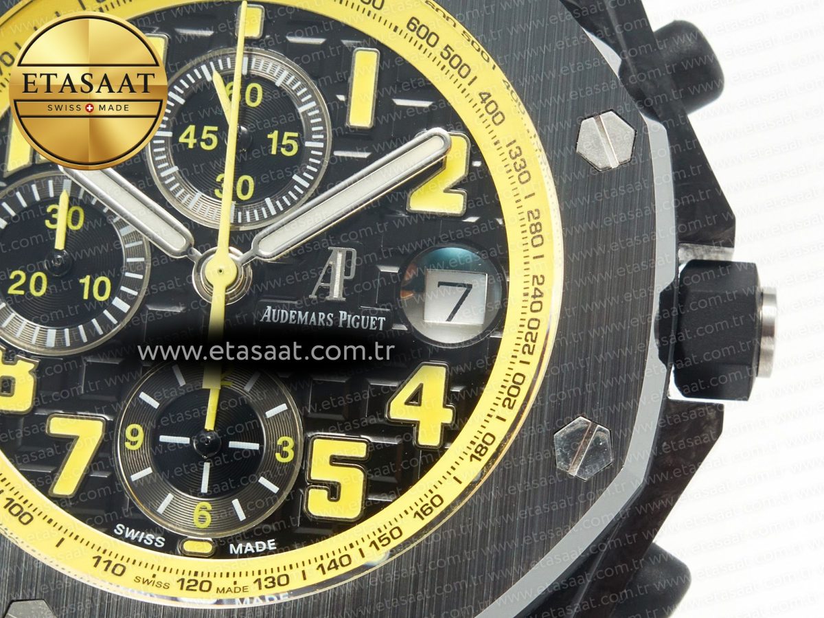 Audemars Piguet Royal Oak Offshore Bumble Bee Forged Carbon 1:1 JF Best Edition on Leather Strap A7750 w/ Cyclops & DW Mod - Görsel 12