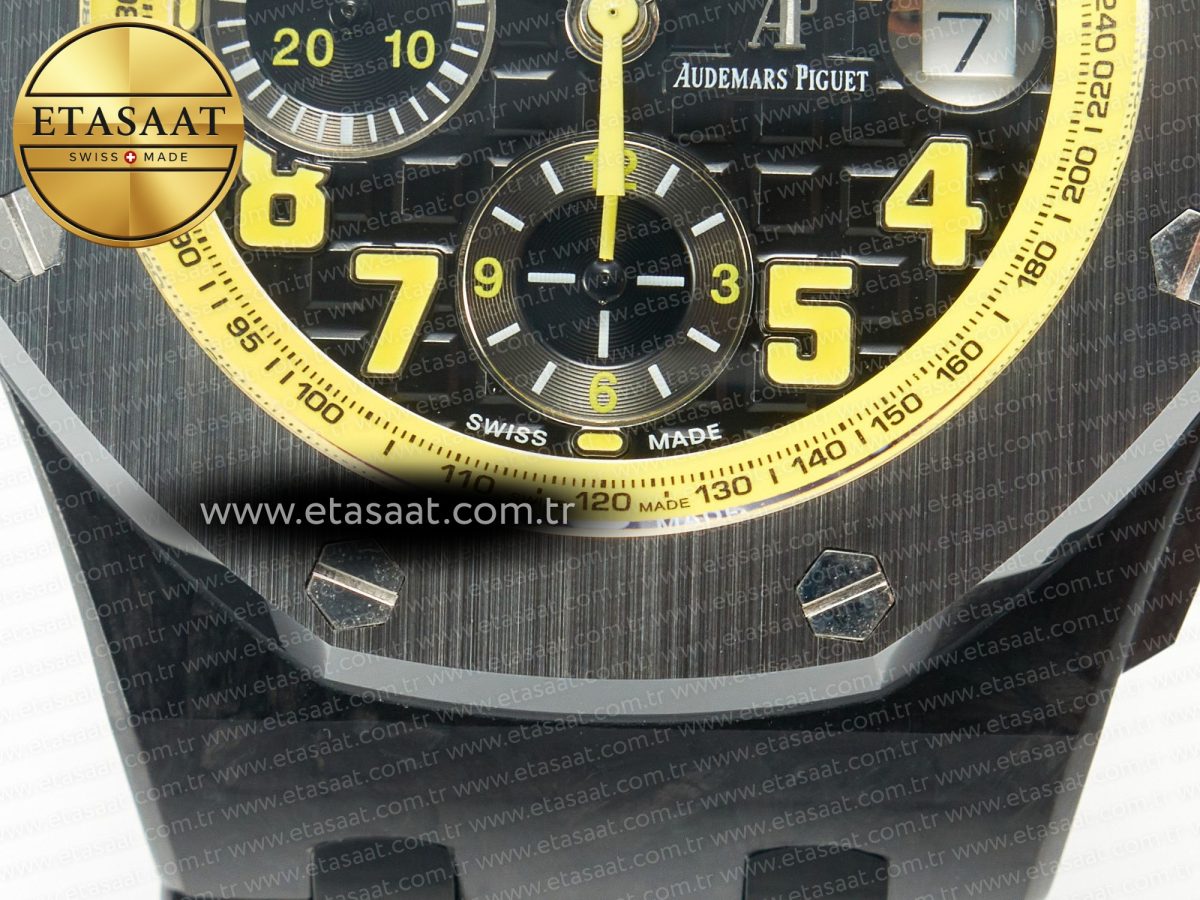 Audemars Piguet Royal Oak Offshore Bumble Bee Forged Carbon 1:1 JF Best Edition on Leather Strap A7750 w/ Cyclops & DW Mod - Görsel 13