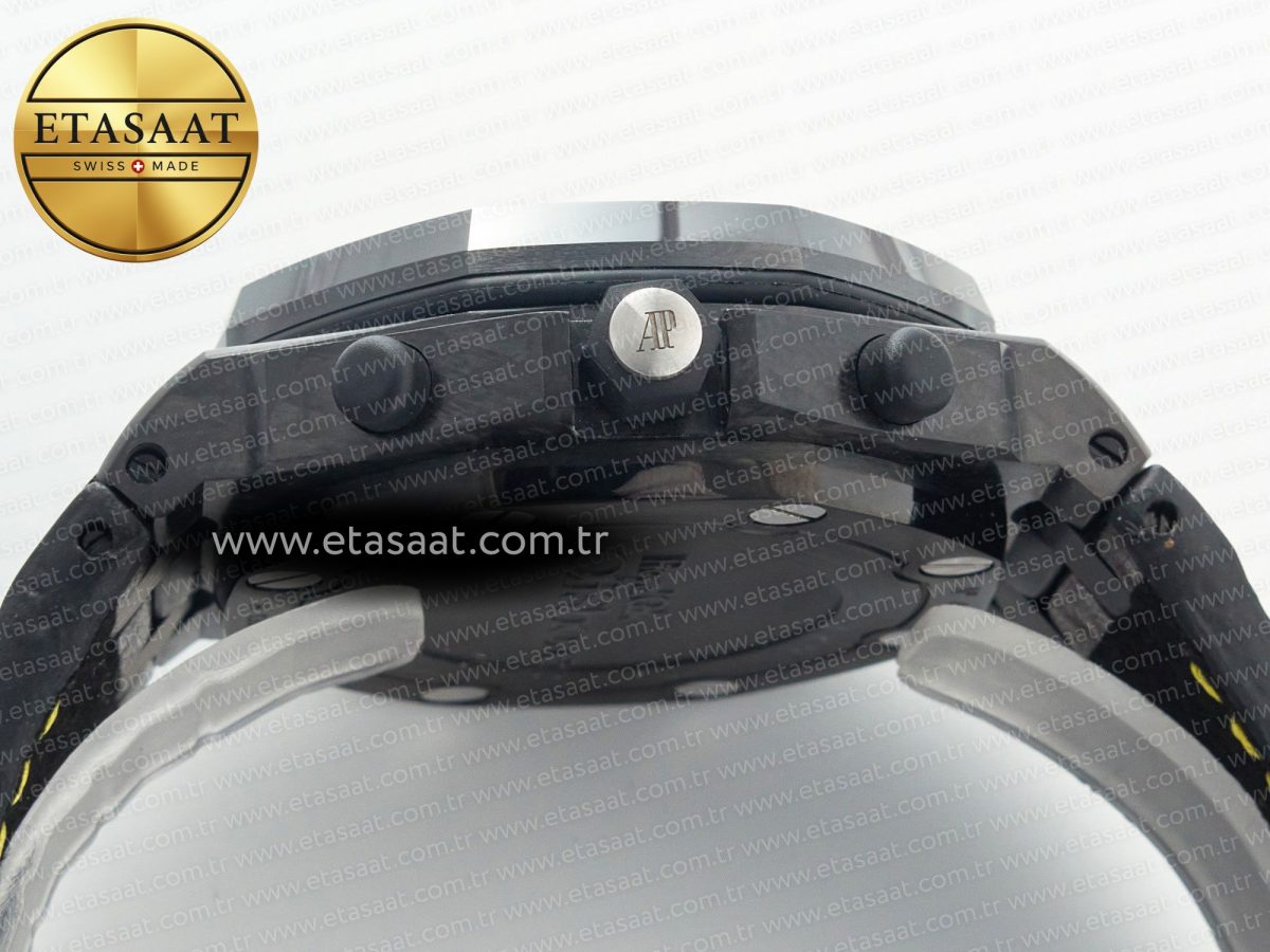 Audemars Piguet Royal Oak Offshore Bumble Bee Forged Carbon 1:1 JF Best Edition on Leather Strap A7750 w/ Cyclops & DW Mod - Görsel 15