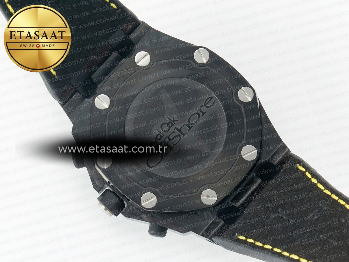 Audemars Piguet Royal Oak Offshore Bumble Bee Forged Carbon 1:1 JF Best Edition on Leather Strap A7750 w/ Cyclops & DW Mod - Görsel 17