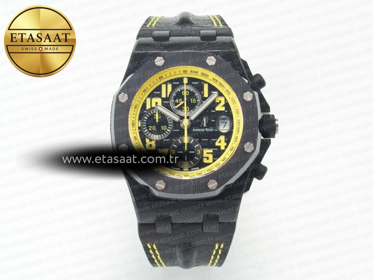 Audemars Piguet Royal Oak Offshore Bumble Bee Forged Carbon 1:1 JF Best Edition on Leather Strap A7750 w/ Cyclops & DW Mod - Görsel 3