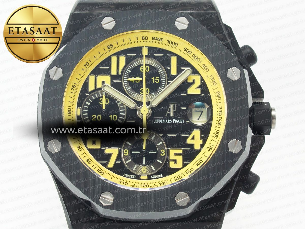 Audemars Piguet Royal Oak Offshore Bumble Bee Forged Carbon 1:1 JF Best Edition on Leather Strap A7750 w/ Cyclops & DW Mod - Görsel 4