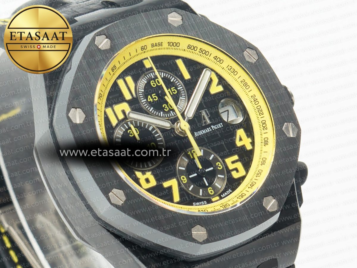 Audemars Piguet Royal Oak Offshore Bumble Bee Forged Carbon 1:1 JF Best Edition on Leather Strap A7750 w/ Cyclops & DW Mod - Görsel 5