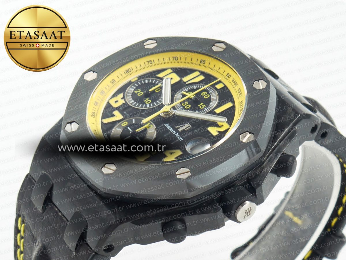 Audemars Piguet Royal Oak Offshore Bumble Bee Forged Carbon 1:1 JF Best Edition on Leather Strap A7750 w/ Cyclops & DW Mod - Görsel 6