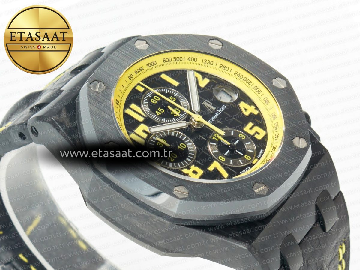 Audemars Piguet Royal Oak Offshore Bumble Bee Forged Carbon 1:1 JF Best Edition on Leather Strap A7750 w/ Cyclops & DW Mod - Görsel 7