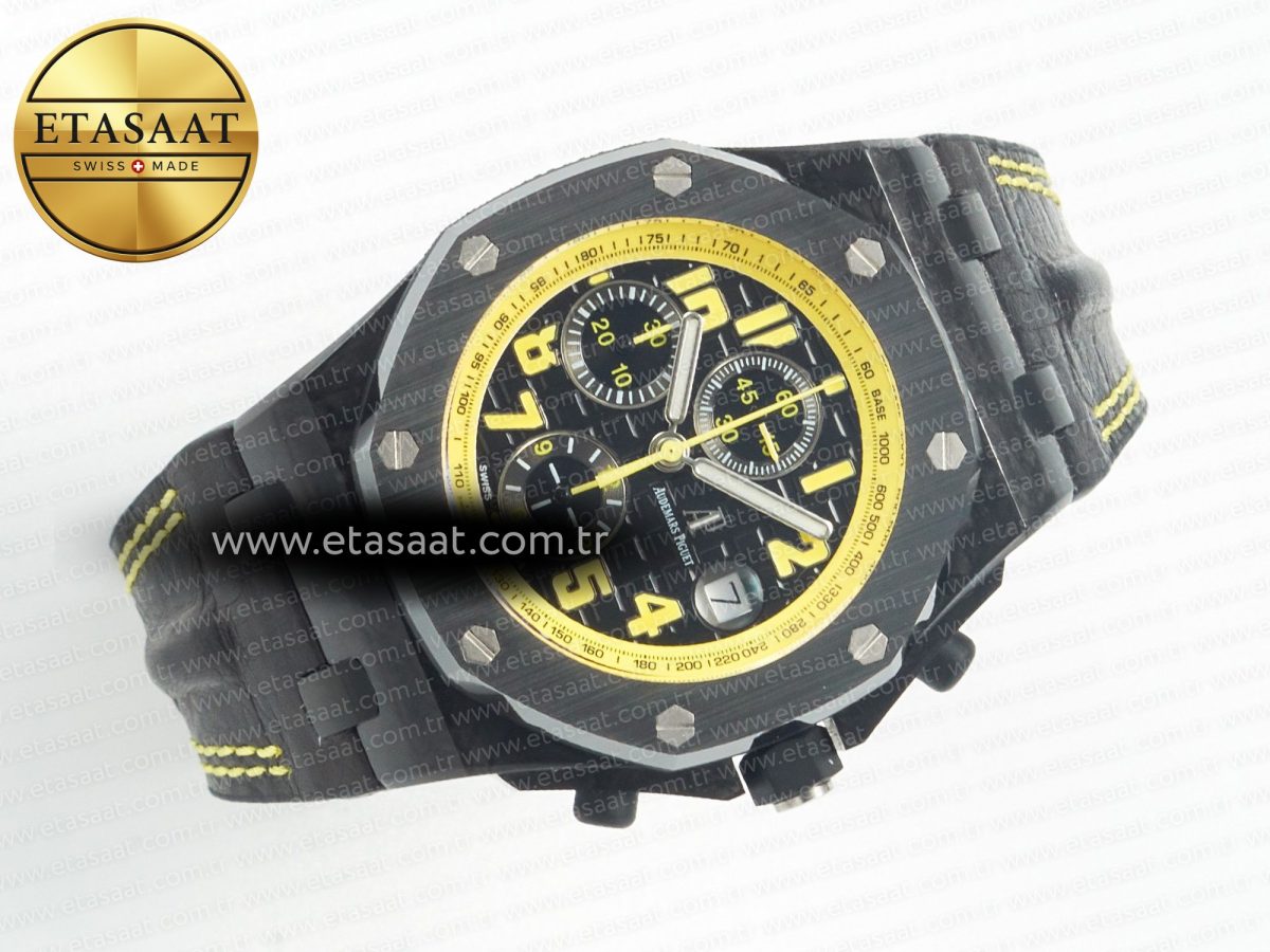 Audemars Piguet Royal Oak Offshore Bumble Bee Forged Carbon 1:1 JF Best Edition on Leather Strap A7750 w/ Cyclops & DW Mod - Görsel 8