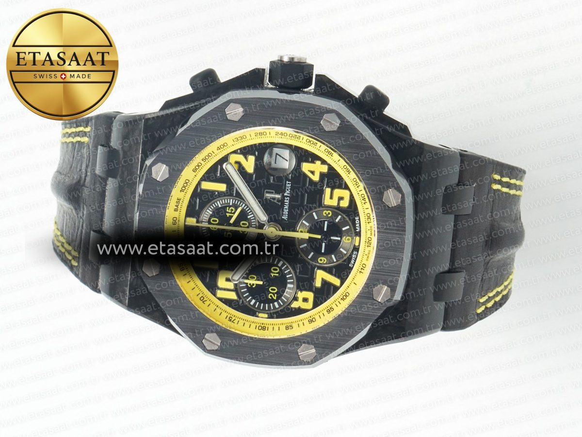 Audemars Piguet Royal Oak Offshore Bumble Bee Forged Carbon 1:1 JF Best Edition on Leather Strap A7750 w/ Cyclops & DW Mod - Görsel 9