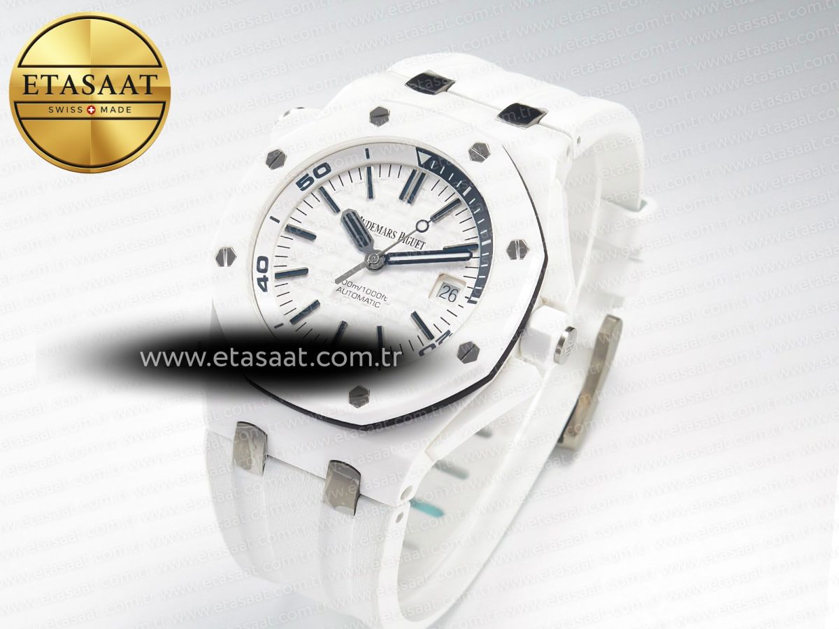 Audemars Piguet Royal Oak Offshore Diver 15707 White Ceramic ZF 1:1 Best Edition SA3120 Super Clone - Görsel 1