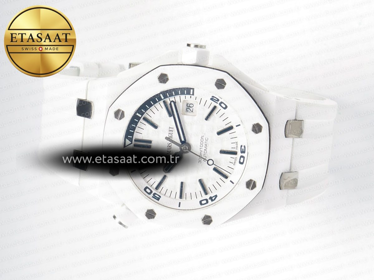 Audemars Piguet Royal Oak Offshore Diver 15707 White Ceramic ZF 1:1 Best Edition SA3120 Super Clone - Görsel 9