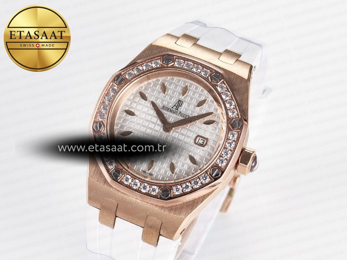 Audemars Piguet Royal Oak Offshore Ladies 33mm RG DRF Best Edition White Dial Diamonds Bezel on White Rubber Strap ETA Quartz - Görsel 1