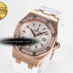 Audemars Piguet Royal Oak Offshore Ladies 33mm RG DRF Best Edition White Dial Diamonds Bezel on White Rubber Strap ETA Quartz