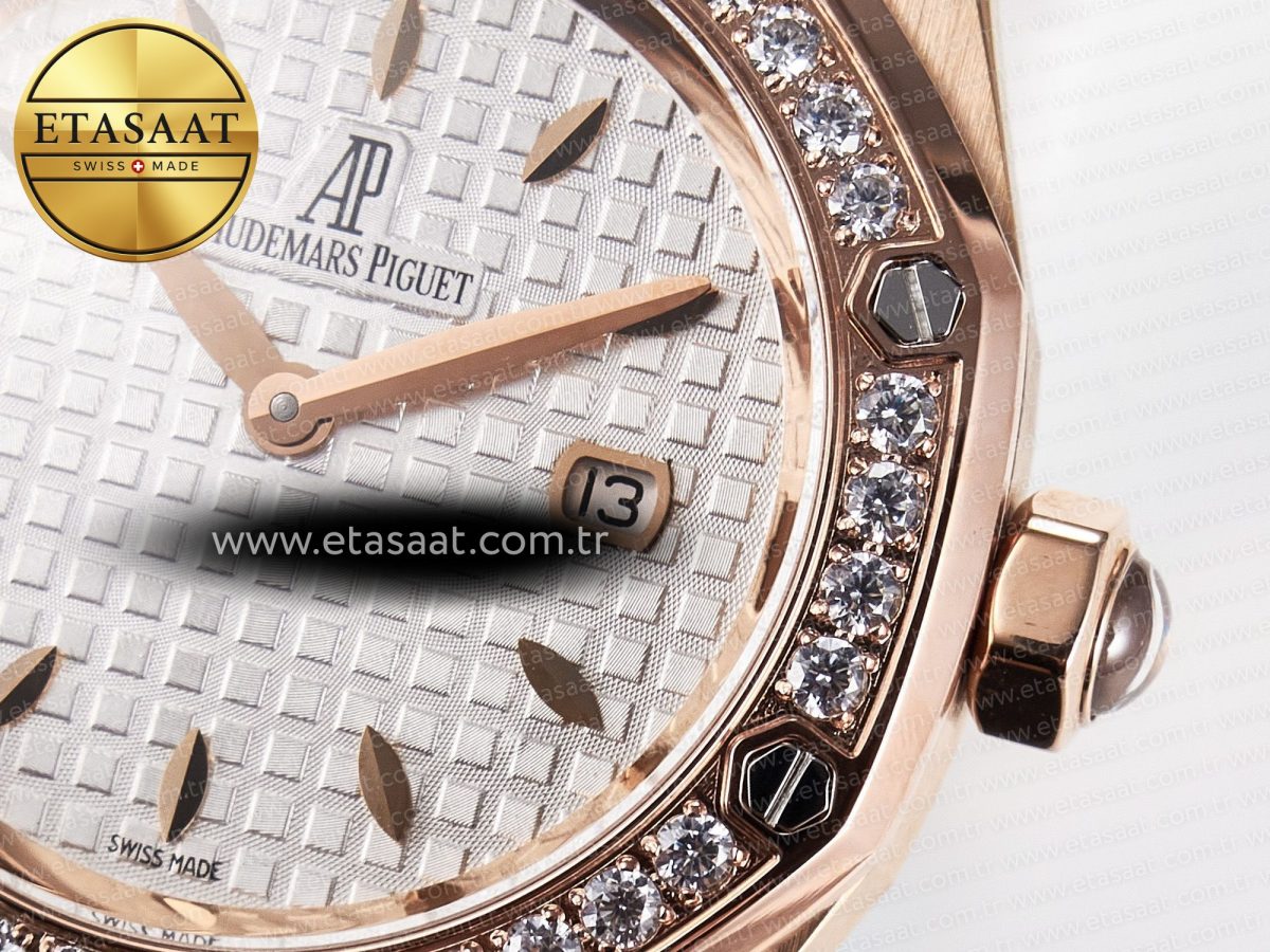Audemars Piguet Royal Oak Offshore Ladies 33mm RG DRF Best Edition White Dial Diamonds Bezel on White Rubber Strap ETA Quartz - Görsel 11