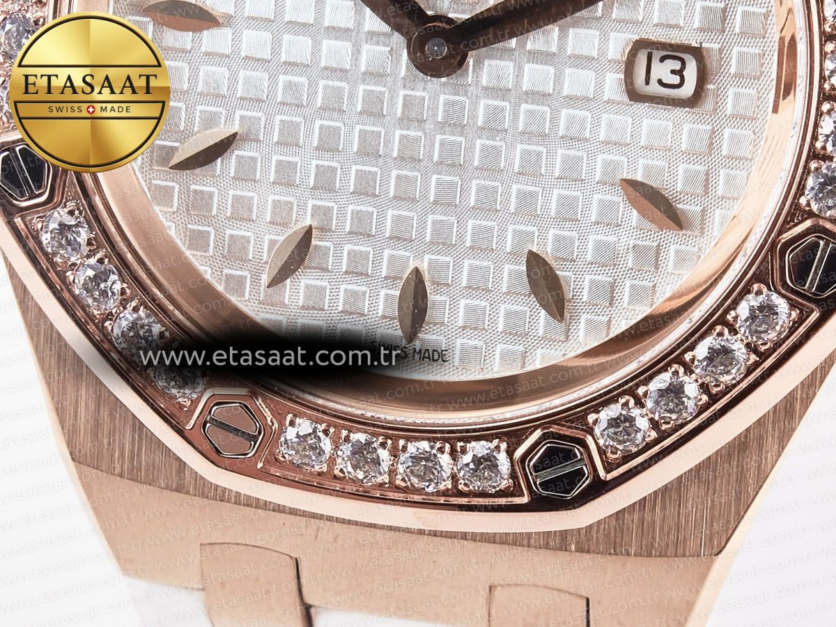 Audemars Piguet Royal Oak Offshore Ladies 33mm RG DRF Best Edition White Dial Diamonds Bezel on White Rubber Strap ETA Quartz - Görsel 12