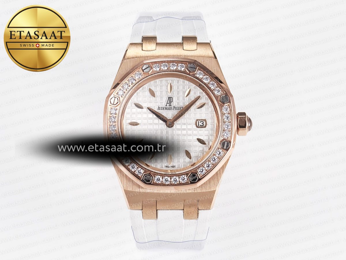 Audemars Piguet Royal Oak Offshore Ladies 33mm RG DRF Best Edition White Dial Diamonds Bezel on White Rubber Strap ETA Quartz - Görsel 3