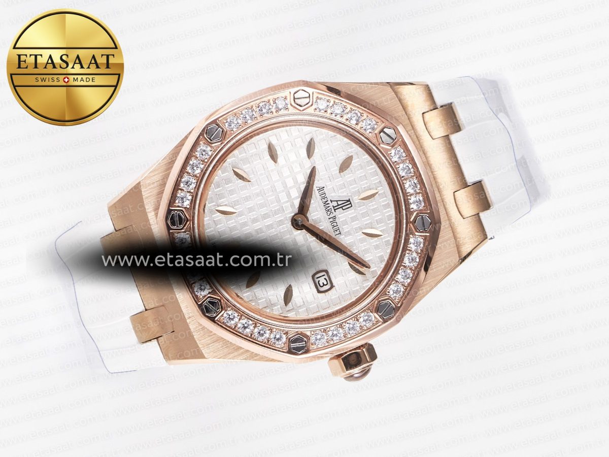 Audemars Piguet Royal Oak Offshore Ladies 33mm RG DRF Best Edition White Dial Diamonds Bezel on White Rubber Strap ETA Quartz - Görsel 8