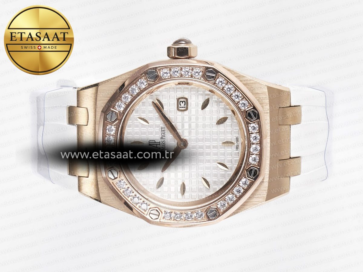 Audemars Piguet Royal Oak Offshore Ladies 33mm RG DRF Best Edition White Dial Diamonds Bezel on White Rubber Strap ETA Quartz - Görsel 9