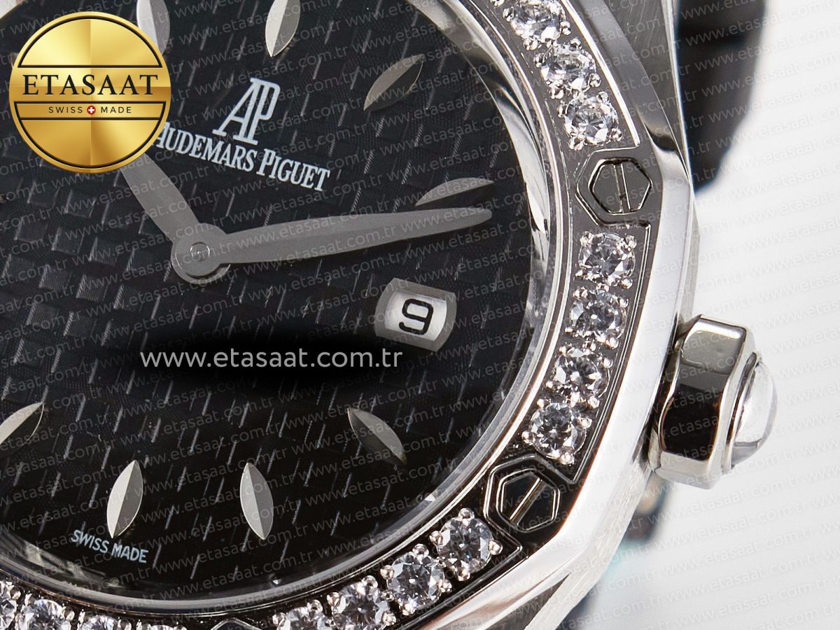 Audemars Piguet Royal Oak Offshore Ladies 33mm SS DRF Best Edition Black Dial Diamonds Bezel on Black Rubber Strap ETA Quartz - Görsel 11