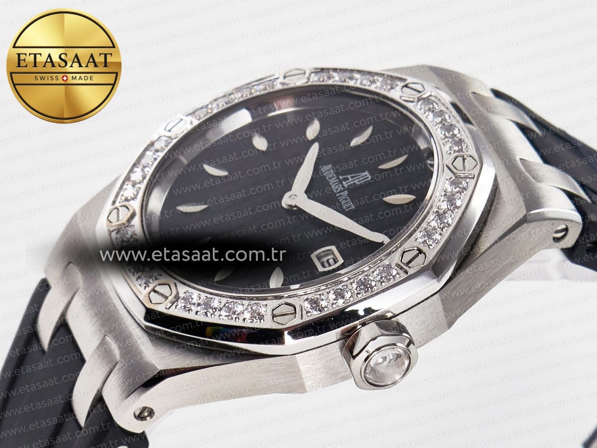 Audemars Piguet Royal Oak Offshore Ladies 33mm SS DRF Best Edition Black Dial Diamonds Bezel on Black Rubber Strap ETA Quartz - Görsel 6