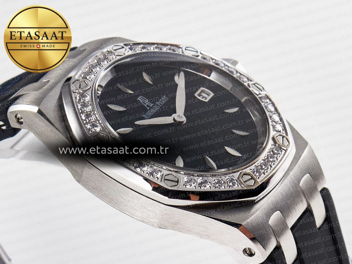 Audemars Piguet Royal Oak Offshore Ladies 33mm SS DRF Best Edition Black Dial Diamonds Bezel on Black Rubber Strap ETA Quartz - Görsel 7