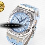 Audemars Piguet Royal Oak Offshore Ladies 33mm SS DRF Best Edition Blue Dial Diamonds Bezel on Blue Leather Strap ETA Quartz