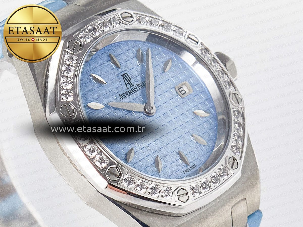 Audemars Piguet Royal Oak Offshore Ladies 33mm SS DRF Best Edition Blue Dial Diamonds Bezel on Blue Leather Strap ETA Quartz - Görsel 5