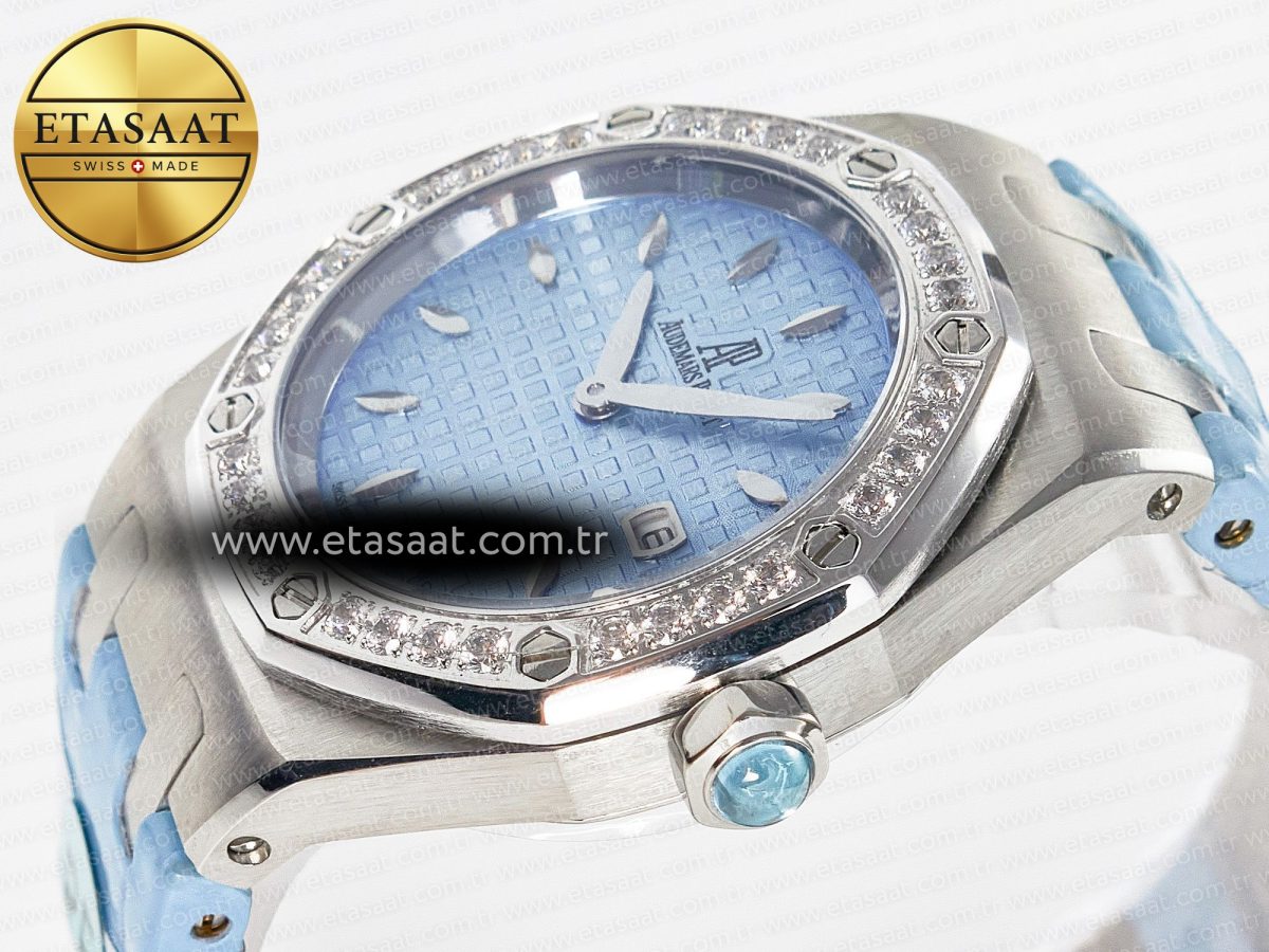 Audemars Piguet Royal Oak Offshore Ladies 33mm SS DRF Best Edition Blue Dial Diamonds Bezel on Blue Leather Strap ETA Quartz - Görsel 6