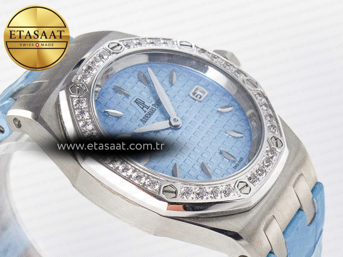 Audemars Piguet Royal Oak Offshore Ladies 33mm SS DRF Best Edition Blue Dial Diamonds Bezel on Blue Leather Strap ETA Quartz - Görsel 7