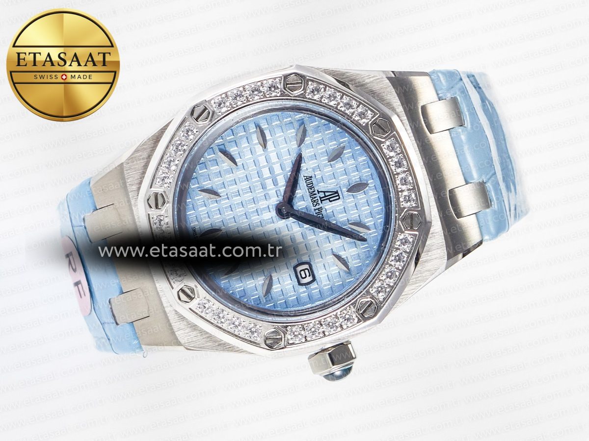 Audemars Piguet Royal Oak Offshore Ladies 33mm SS DRF Best Edition Blue Dial Diamonds Bezel on Blue Leather Strap ETA Quartz - Görsel 8