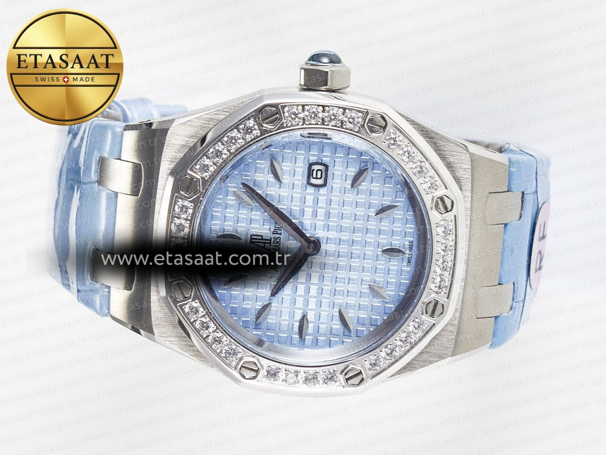 Audemars Piguet Royal Oak Offshore Ladies 33mm SS DRF Best Edition Blue Dial Diamonds Bezel on Blue Leather Strap ETA Quartz - Görsel 9