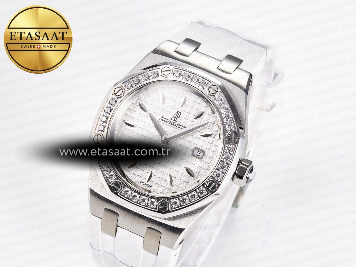 Audemars Piguet Royal Oak Offshore Ladies 33mm SS DRF Best Edition White Dial Diamonds Bezel on White Rubber Strap ETA Quartz - Görsel 1