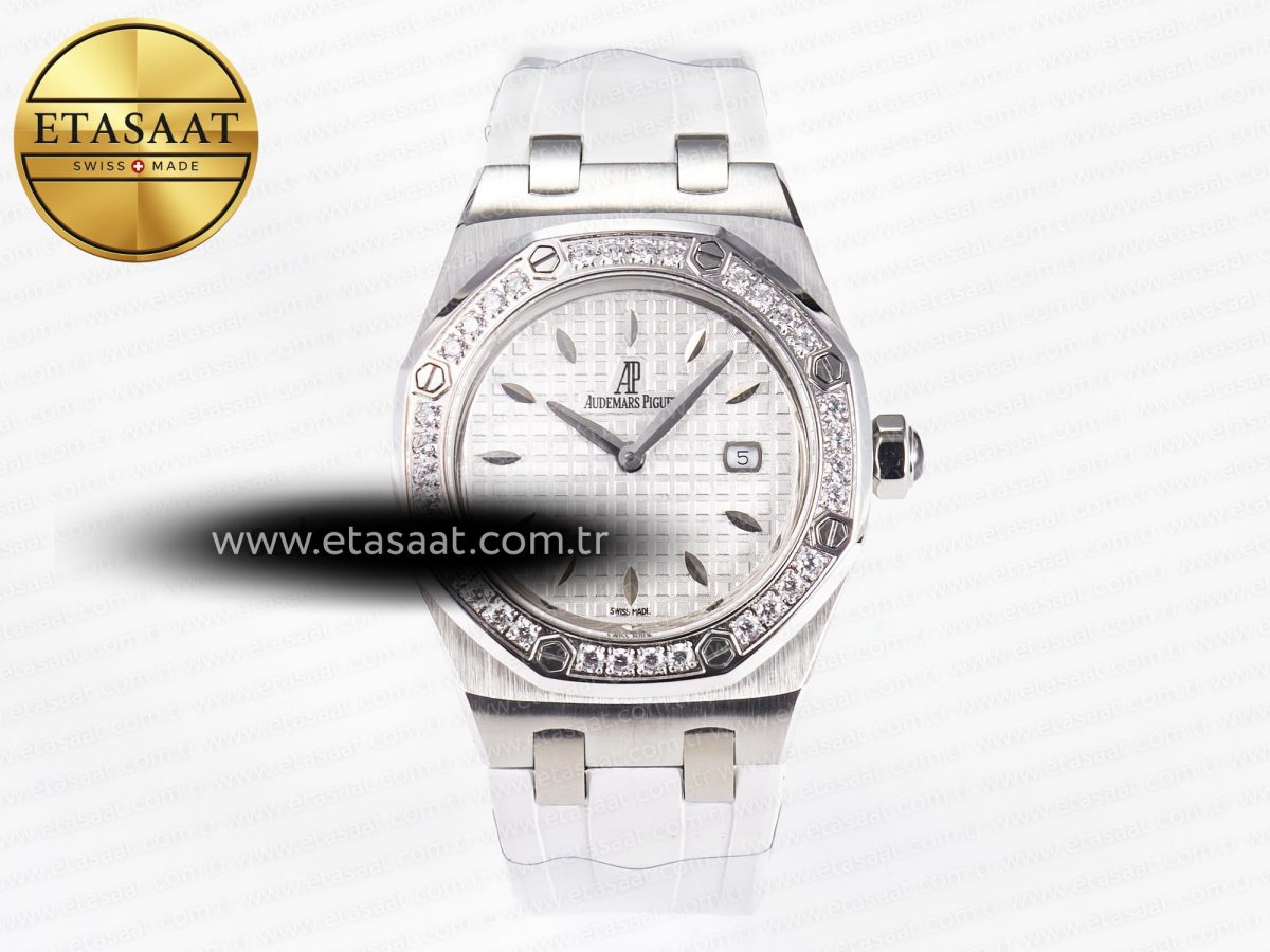 Audemars Piguet Royal Oak Offshore Ladies 33mm SS DRF Best Edition White Dial Diamonds Bezel on White Rubber Strap ETA Quartz - Görsel 3
