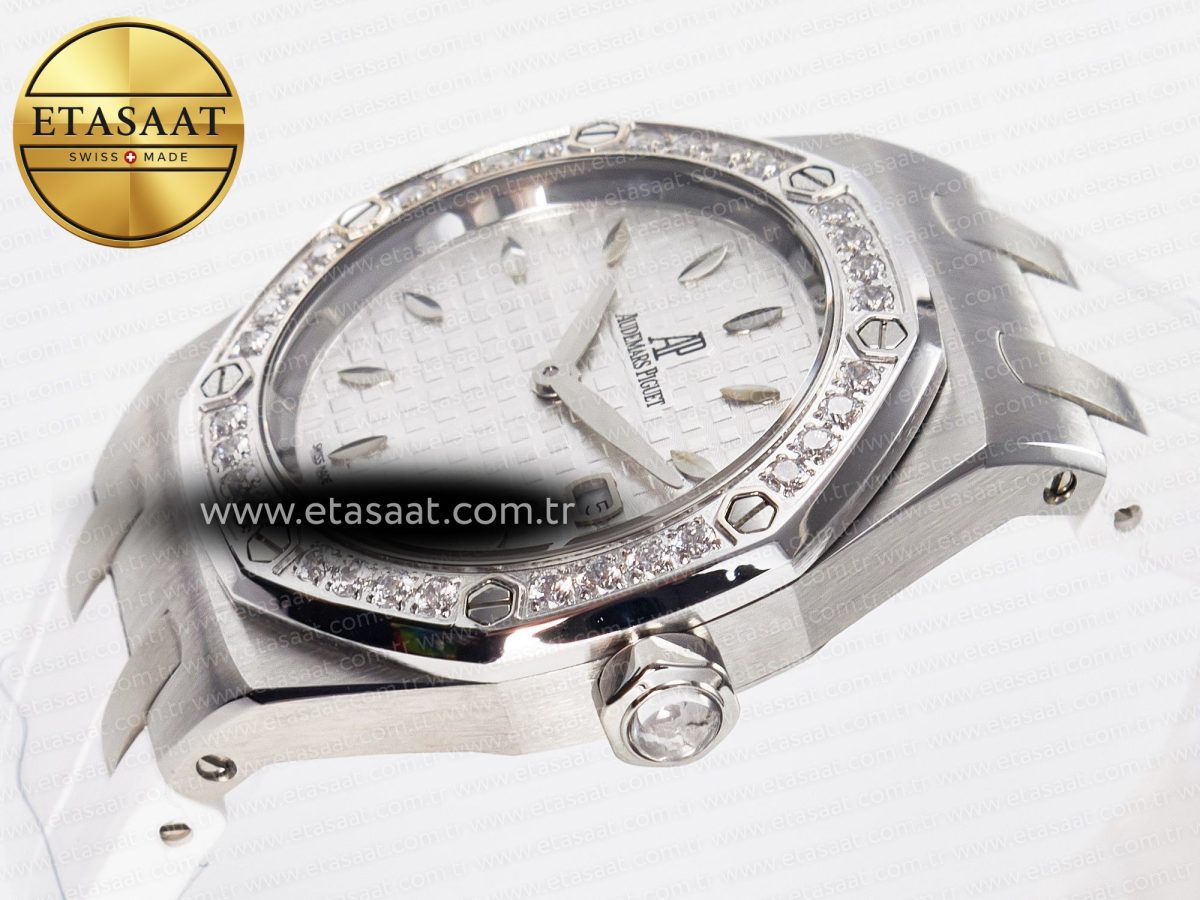 Audemars Piguet Royal Oak Offshore Ladies 33mm SS DRF Best Edition White Dial Diamonds Bezel on White Rubber Strap ETA Quartz - Görsel 6