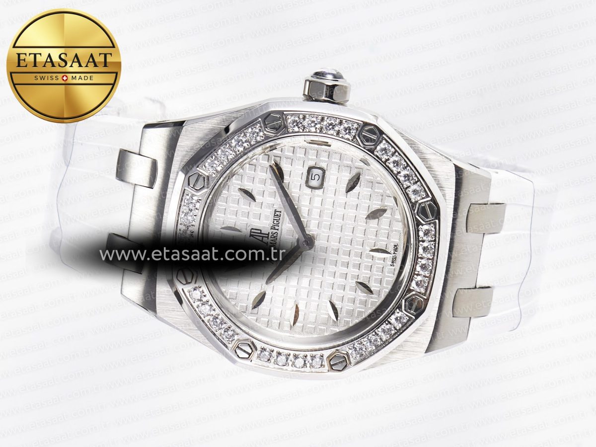 Audemars Piguet Royal Oak Offshore Ladies 33mm SS DRF Best Edition White Dial Diamonds Bezel on White Rubber Strap ETA Quartz - Görsel 9