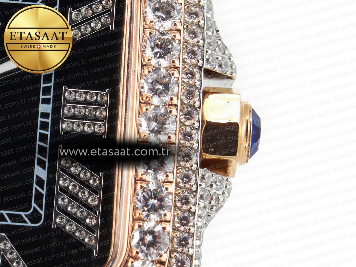 Cartier Santos De 40mm TWF 1:1 Best Edition Black Diamond Dial SS/RG Dia/Rmn A2824 - Görsel 11
