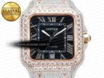 Cartier Santos De 40mm TWF 1:1 Best Edition Black Diamond Dial SS/RG Dia/Rmn A2824 - Görsel 4