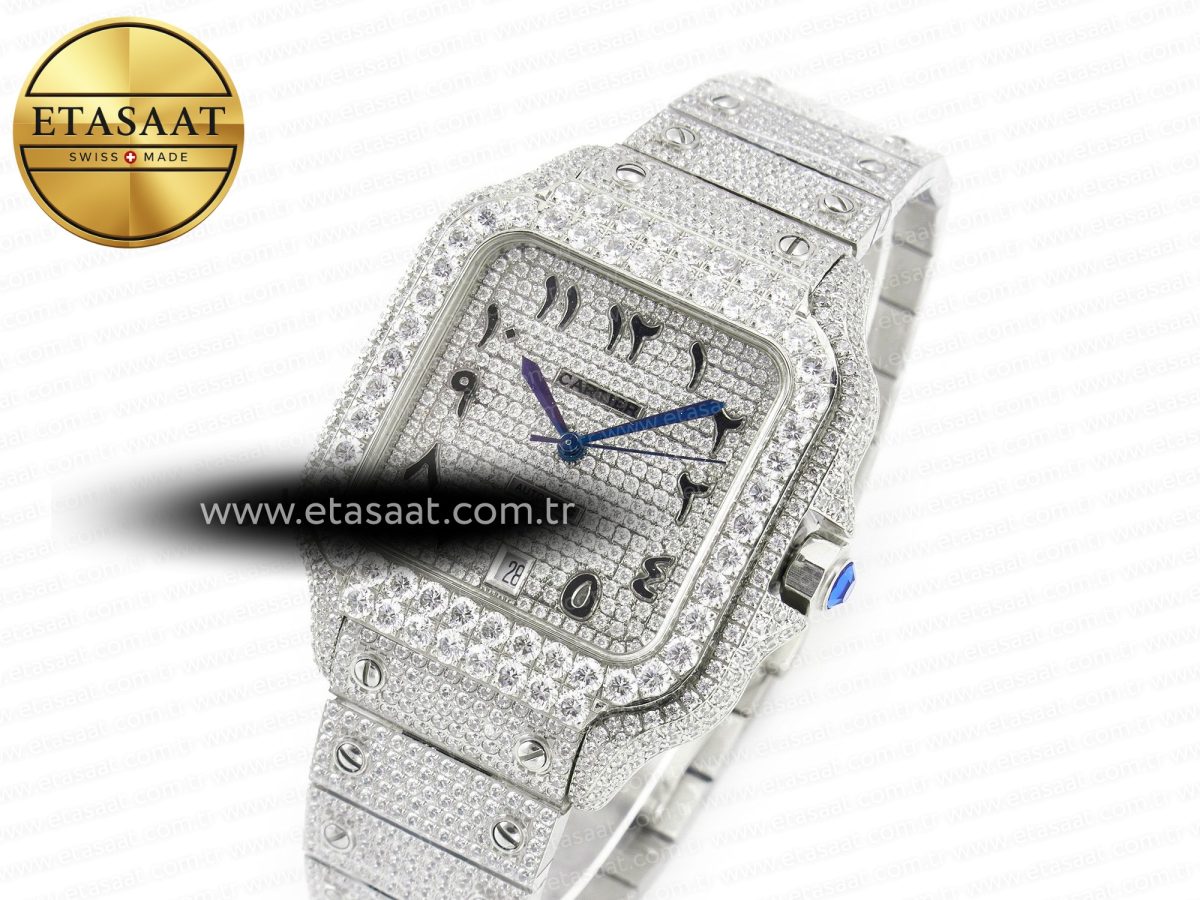 Cartier Santos De 40mm TWF 1:1 Best Edition Black Diamond Dial SS/SS A2824 - Görsel 1