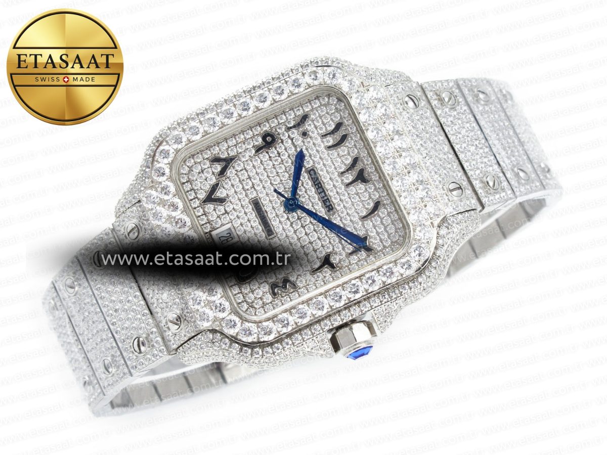 Cartier Santos De 40mm TWF 1:1 Best Edition Black Diamond Dial SS/SS A2824 - Görsel 8