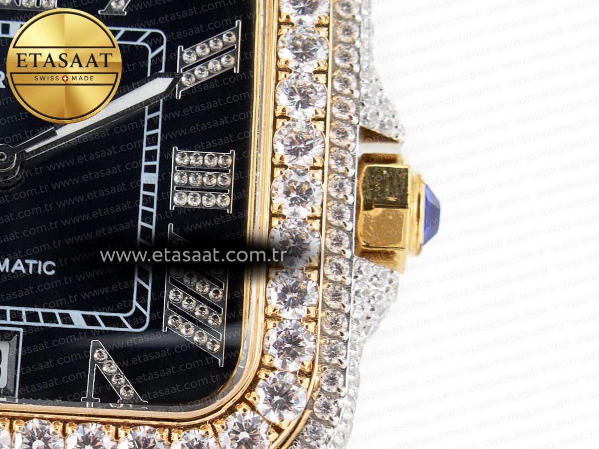 Cartier Santos De 40mm TWF 1:1 Best Edition Black Diamond Dial SS/YG Dia/Rmn A2824 - Görsel 11