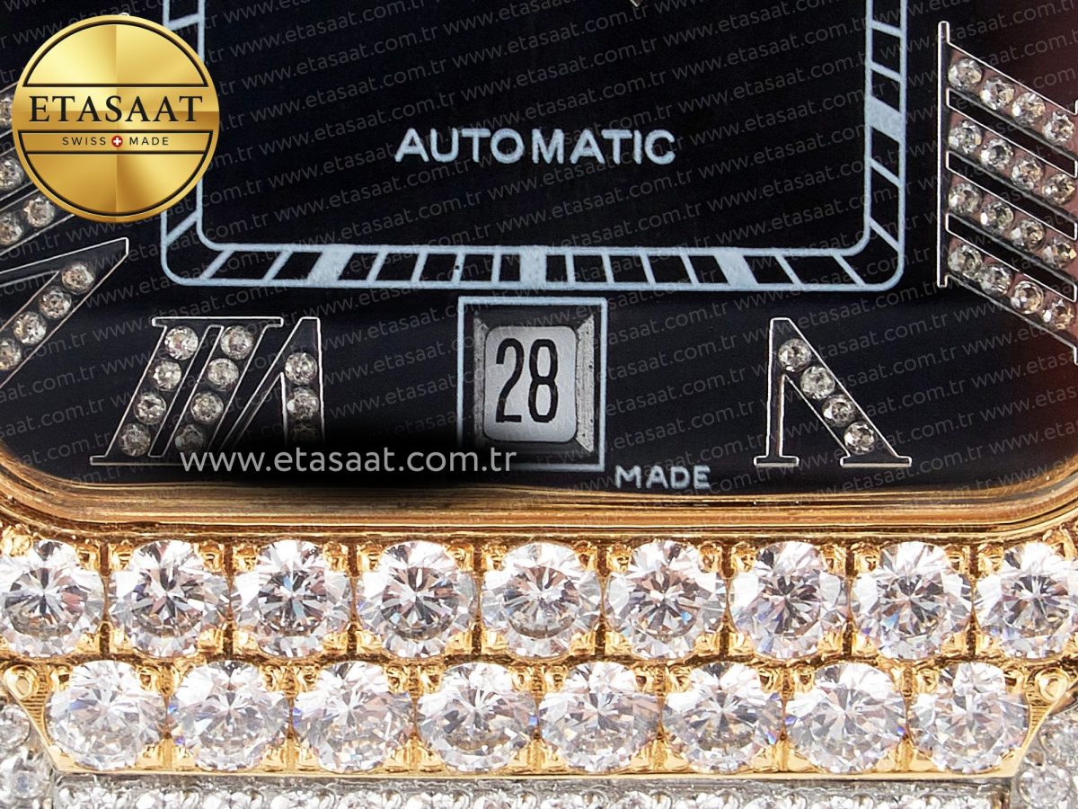 Cartier Santos De 40mm TWF 1:1 Best Edition Black Diamond Dial SS/YG Dia/Rmn A2824 - Görsel 12