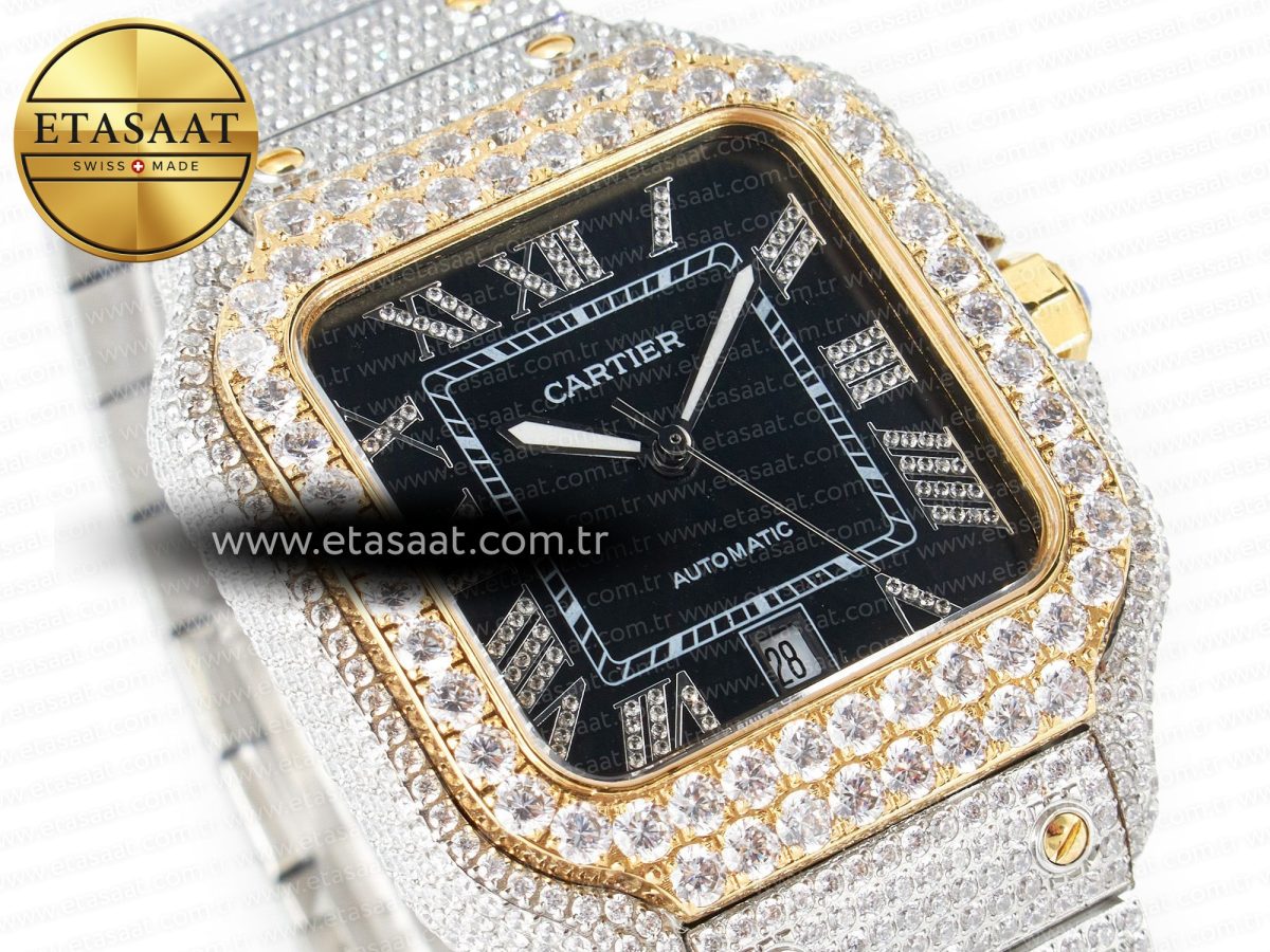 Cartier Santos De 40mm TWF 1:1 Best Edition Black Diamond Dial SS/YG Dia/Rmn A2824 - Görsel 5
