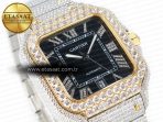 Cartier Santos De 40mm TWF 1:1 Best Edition Black Diamond Dial SS/YG Dia/Rmn A2824 - Görsel 5