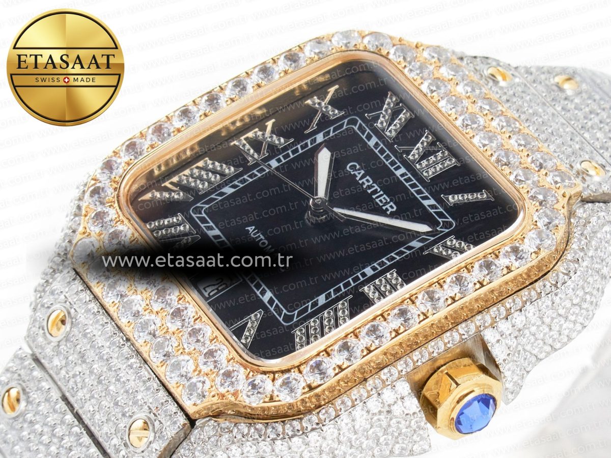 Cartier Santos De 40mm TWF 1:1 Best Edition Black Diamond Dial SS/YG Dia/Rmn A2824 - Görsel 6