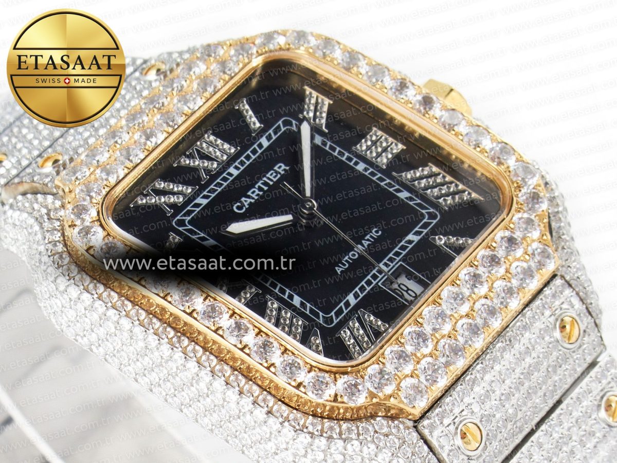 Cartier Santos De 40mm TWF 1:1 Best Edition Black Diamond Dial SS/YG Dia/Rmn A2824 - Görsel 7