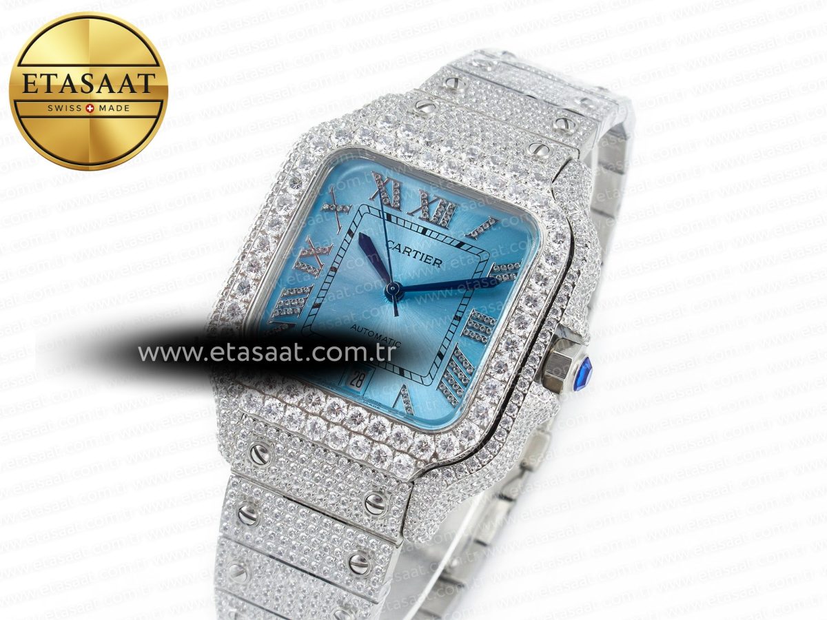 Cartier Santos De 40mm TWF 1:1 Best Edition Blue Dial SS/SS Dia/Rmn A2824 - Görsel 2
