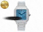 Cartier Santos De 40mm TWF 1:1 Best Edition Blue Dial SS/SS Dia/Rmn A2824 - Görsel 3