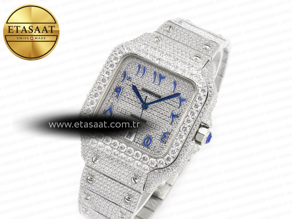 Cartier Santos De 40mm TWF 1:1 Best Edition Blue Diamond Dial SS/SS A2824 - Görsel 2