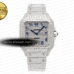 Cartier Santos De 40mm Twf Mavi Pırlantalı Ss/Ss A2824 Eta Saat - Görsel 3 - 1:1 Süper Klon Saat