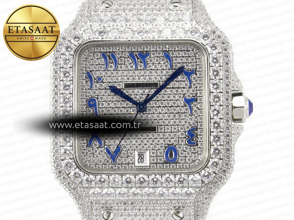 Cartier Santos De 40mm TWF 1:1 Best Edition Blue Diamond Dial SS/SS A2824 - Görsel 4