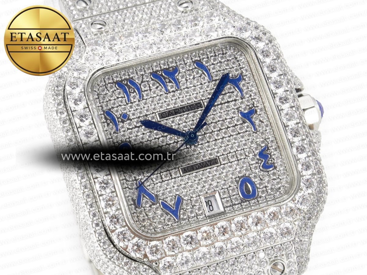 Cartier Santos De 40mm TWF 1:1 Best Edition Blue Diamond Dial SS/SS A2824 - Görsel 5