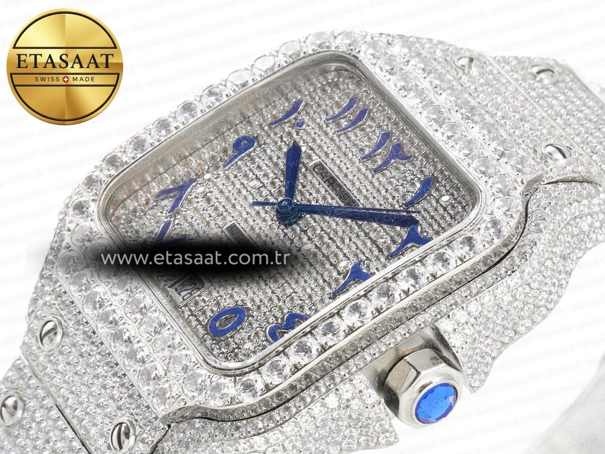 Cartier Santos De 40mm TWF 1:1 Best Edition Blue Diamond Dial SS/SS A2824 - Görsel 6